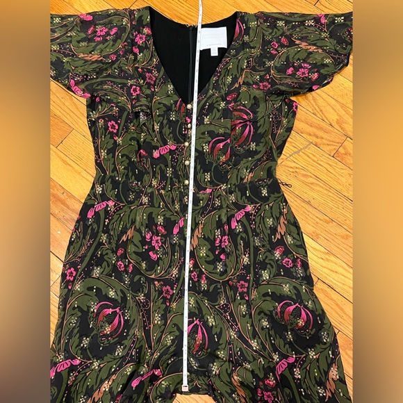 Anthropologie Ett Twa Brenda Jumpsuit Green Gold Floral Flutter Sleeve Size 8 - Picture 9 of 16